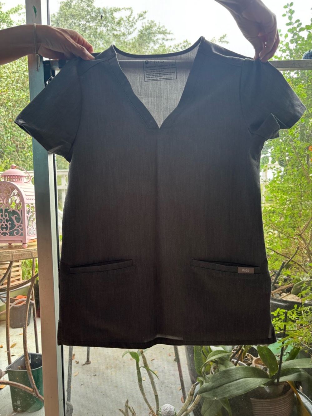 Figs Black V-Neck Medical Scrub Top - Minimal Logo